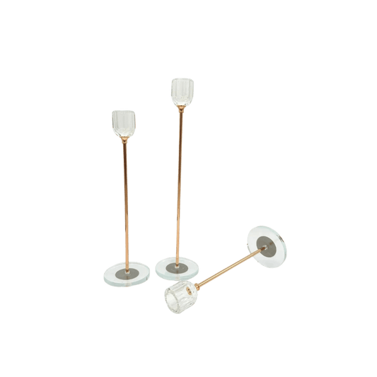 3 crystal candle stands, close-up detail