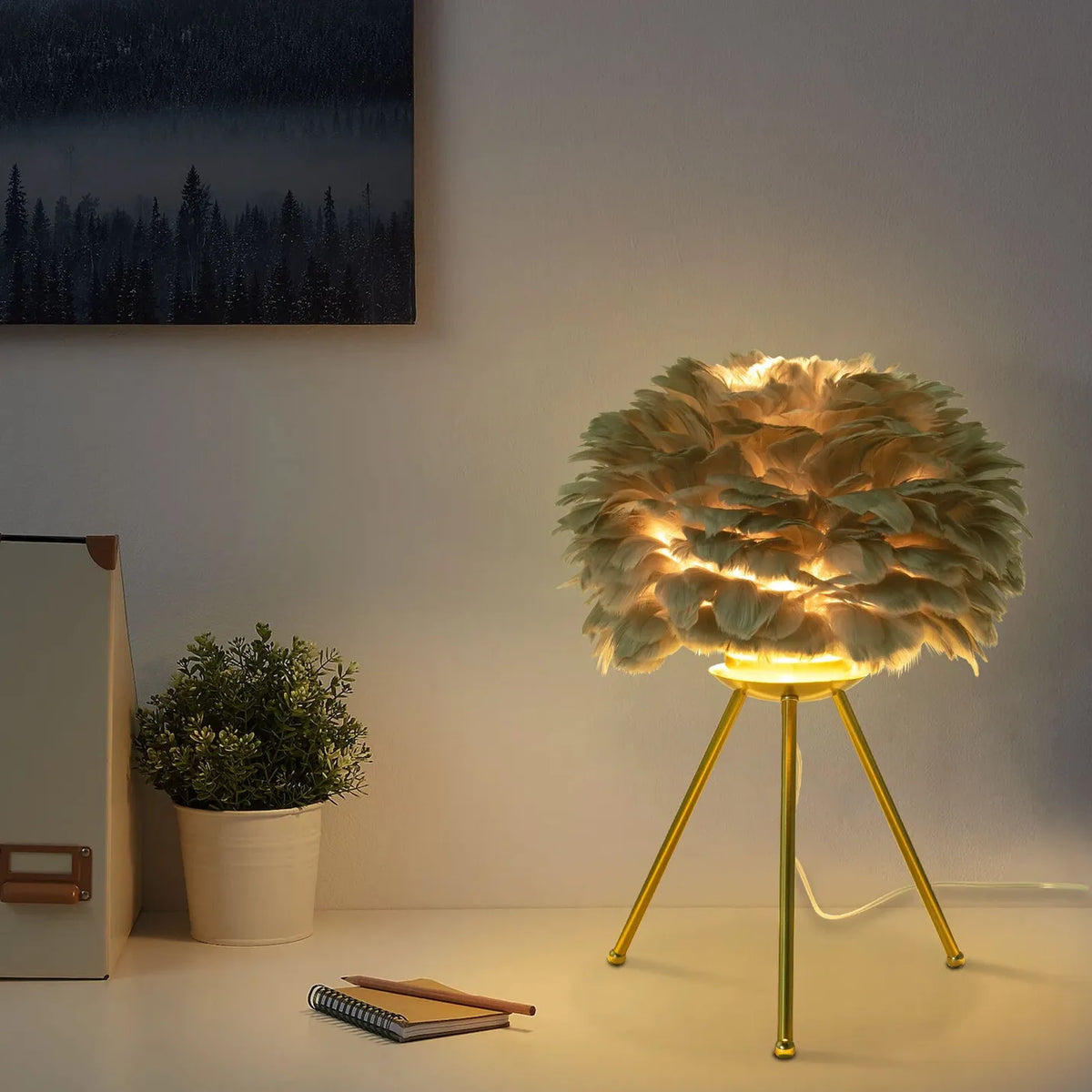 Grey ostrich-textured table lamp, alternate view