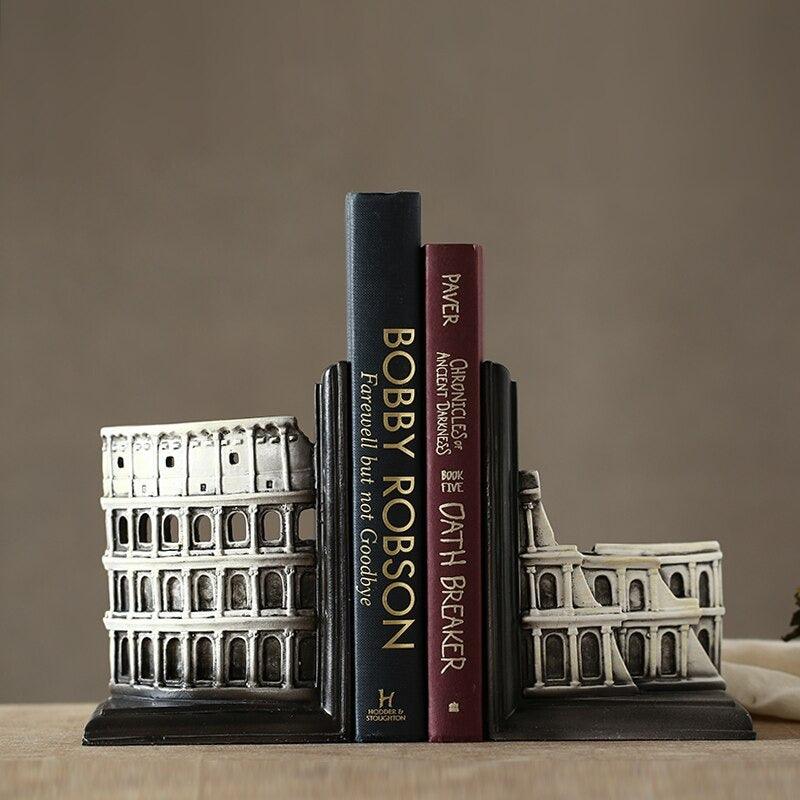 Rome bookends holding books, side view