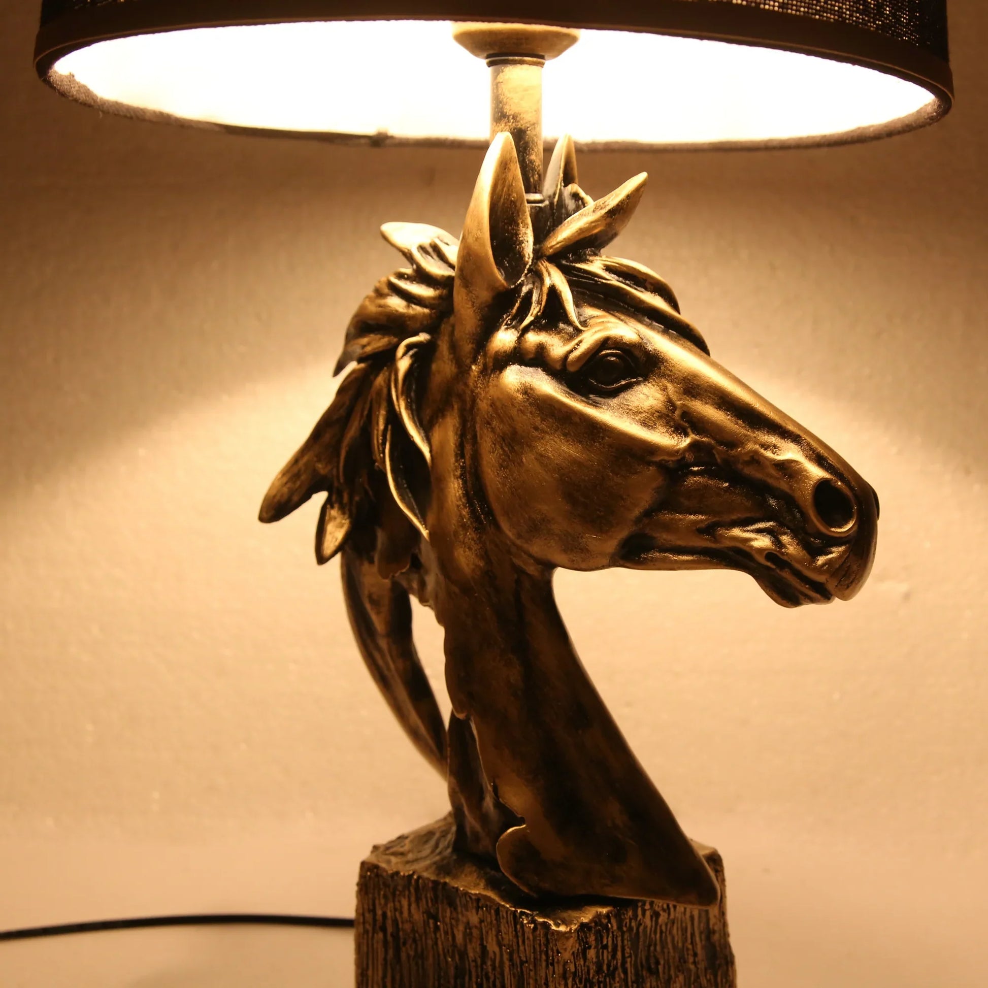 Horse lamp illuminated, side view