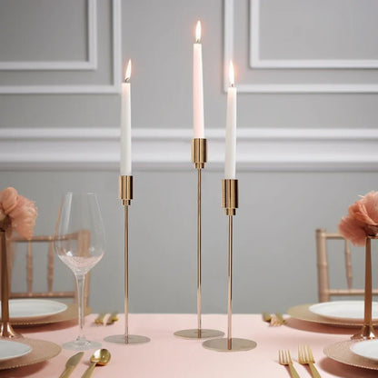 Set of 3 gold candle stands for dining or coffee table