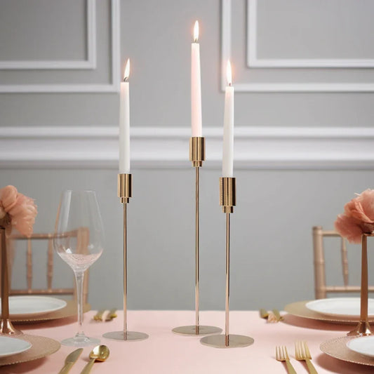 Set of 3 gold candle stands for dining or coffee table