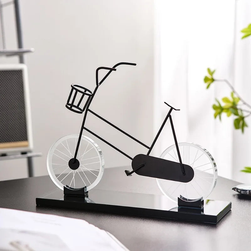 Metal crystal bicycle sculpture, side view