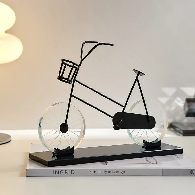 Metal crystal bicycle sculpture, close-up detail