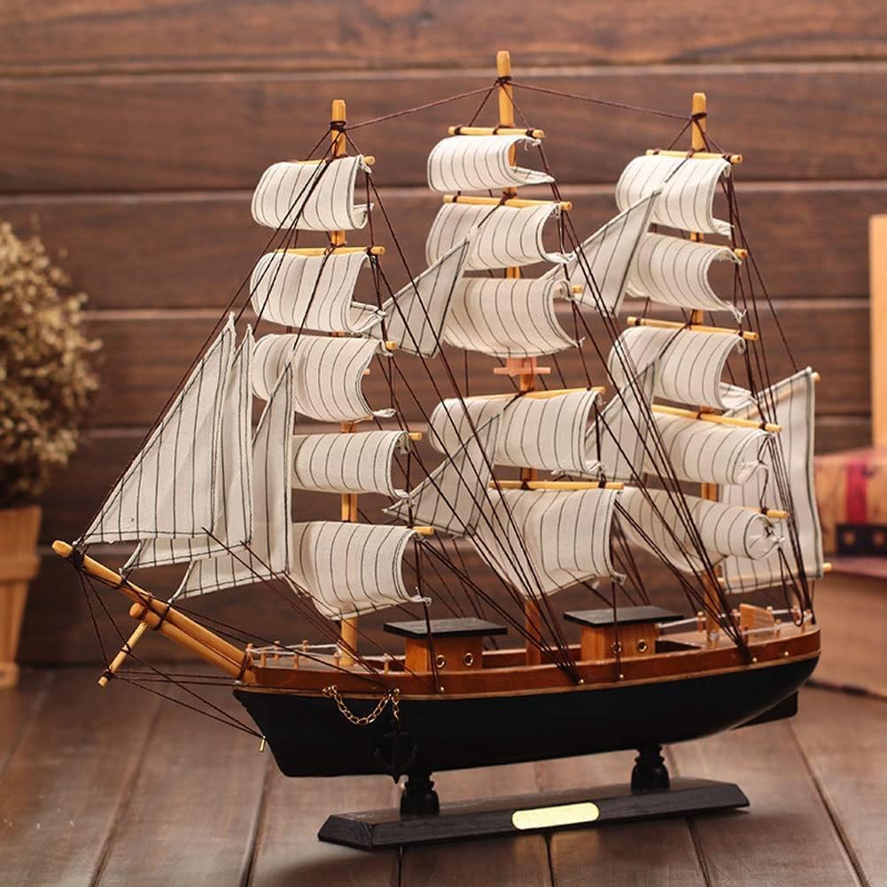 Wooden sailboat model, close-up detail