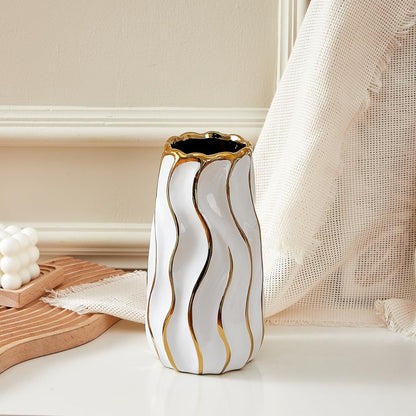 Striped ceramic vase for modern interiors