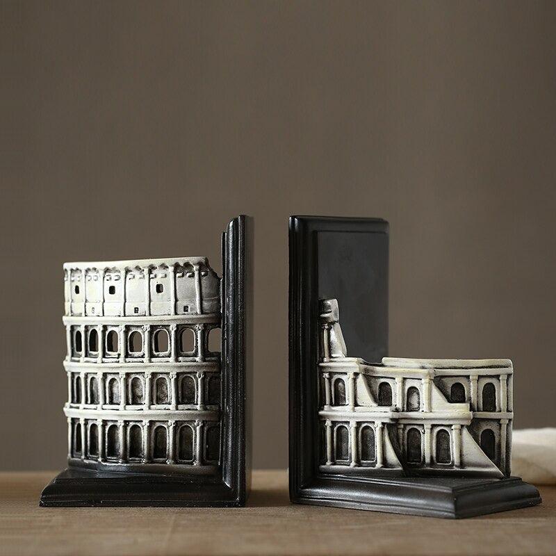 Rome bookends styled on a bookshelf