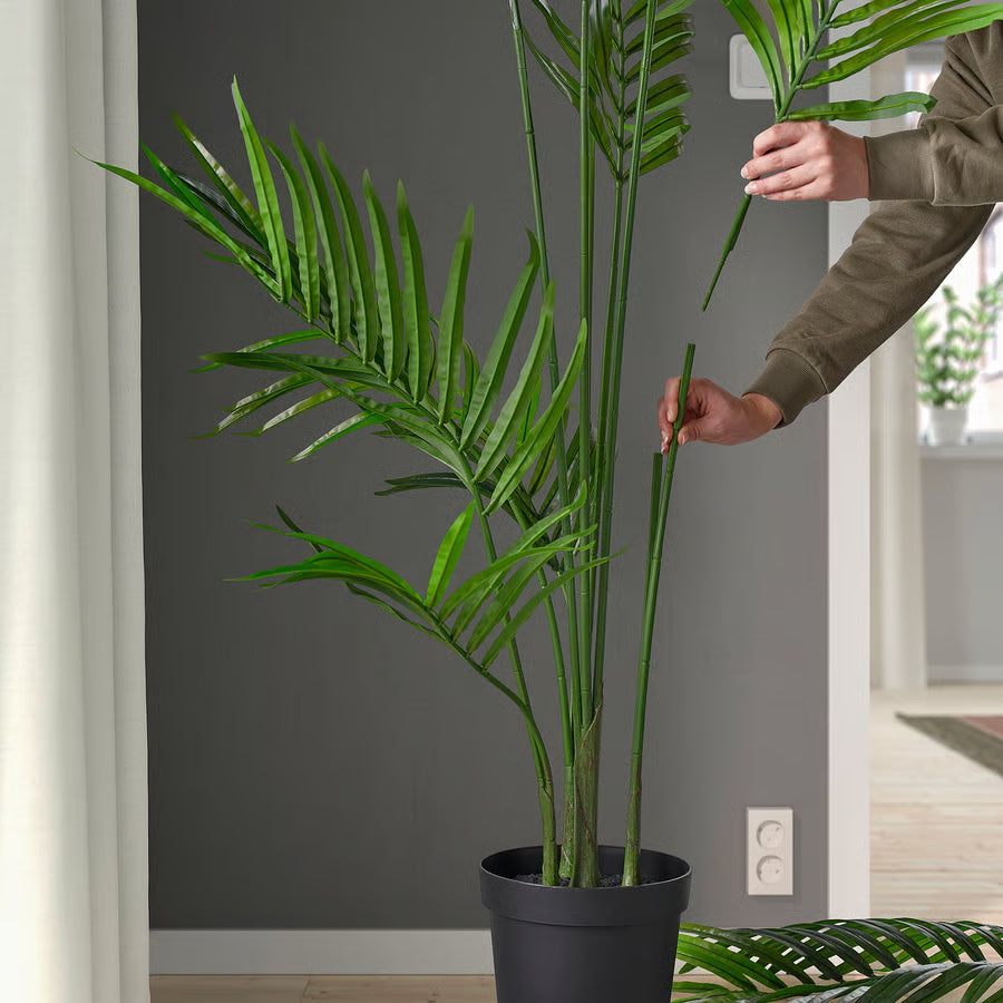 Artificial Kentia palm styled in a living room