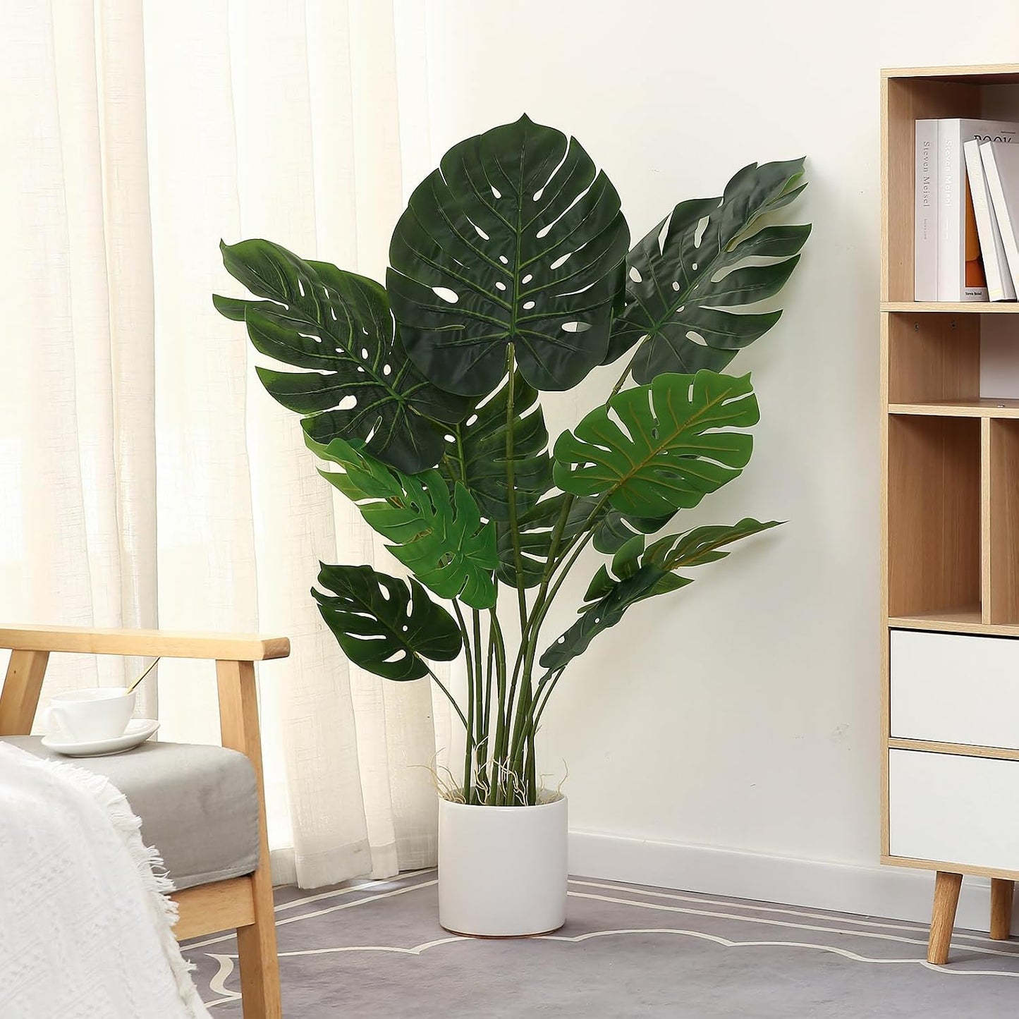 Artificial monstera plant, close-up leaf detail