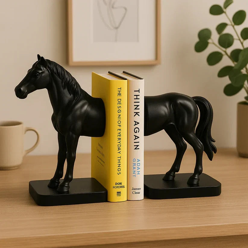 Black horse bookend for bookshelves