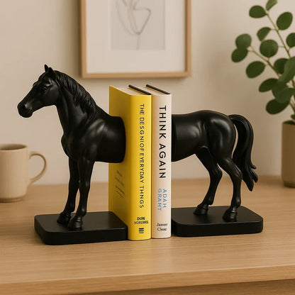 Black horse bookend for bookshelves