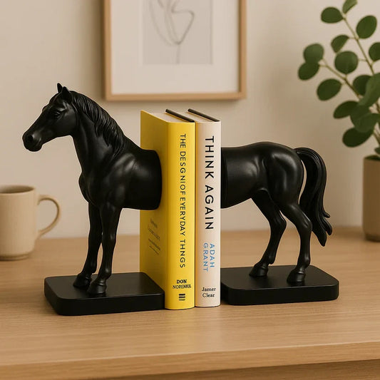 Black horse bookend for bookshelves