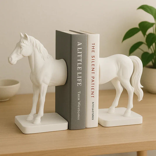 White horse bookend for bookshelves
