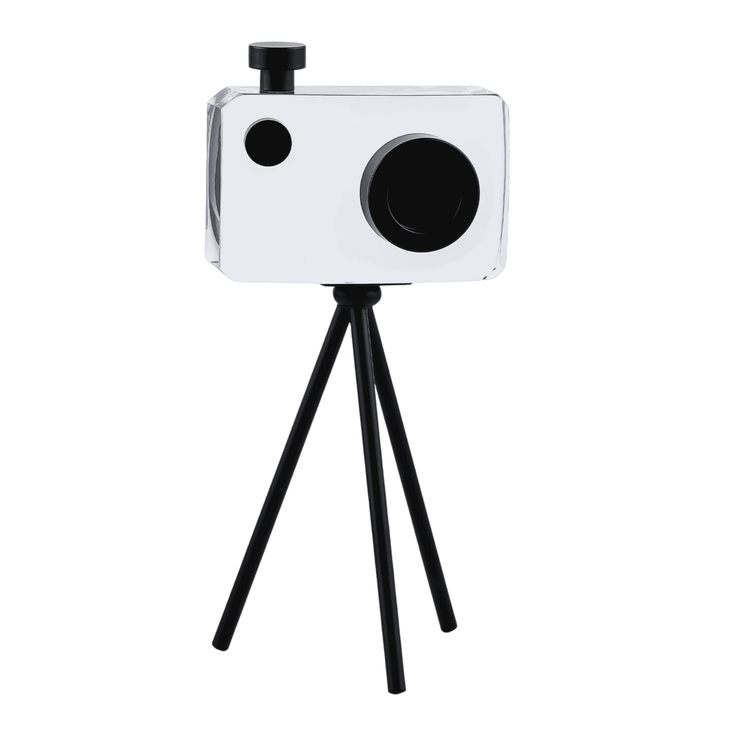Black crystal camera-shaped sculpture for modern interiors