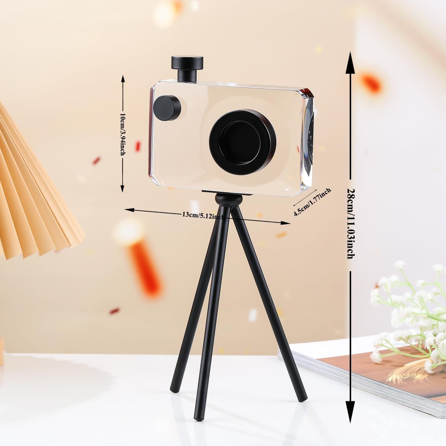 Crystal camera sculpture, angled view