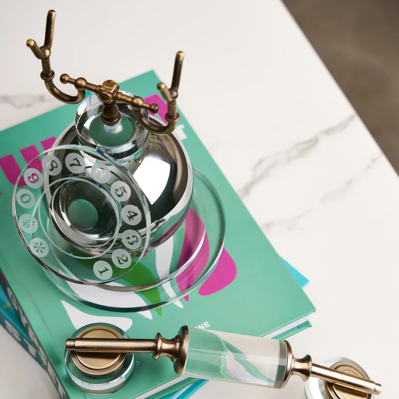 Decorative crystal rotary telephone display piece