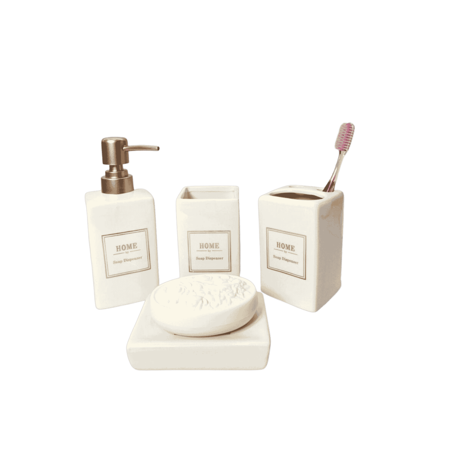 Elegant gold bath set for bathroom counter styling