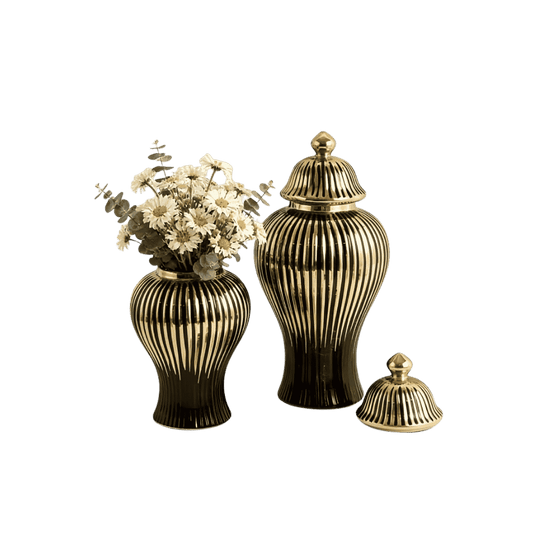 Black ginger jar set for console or tabletop display