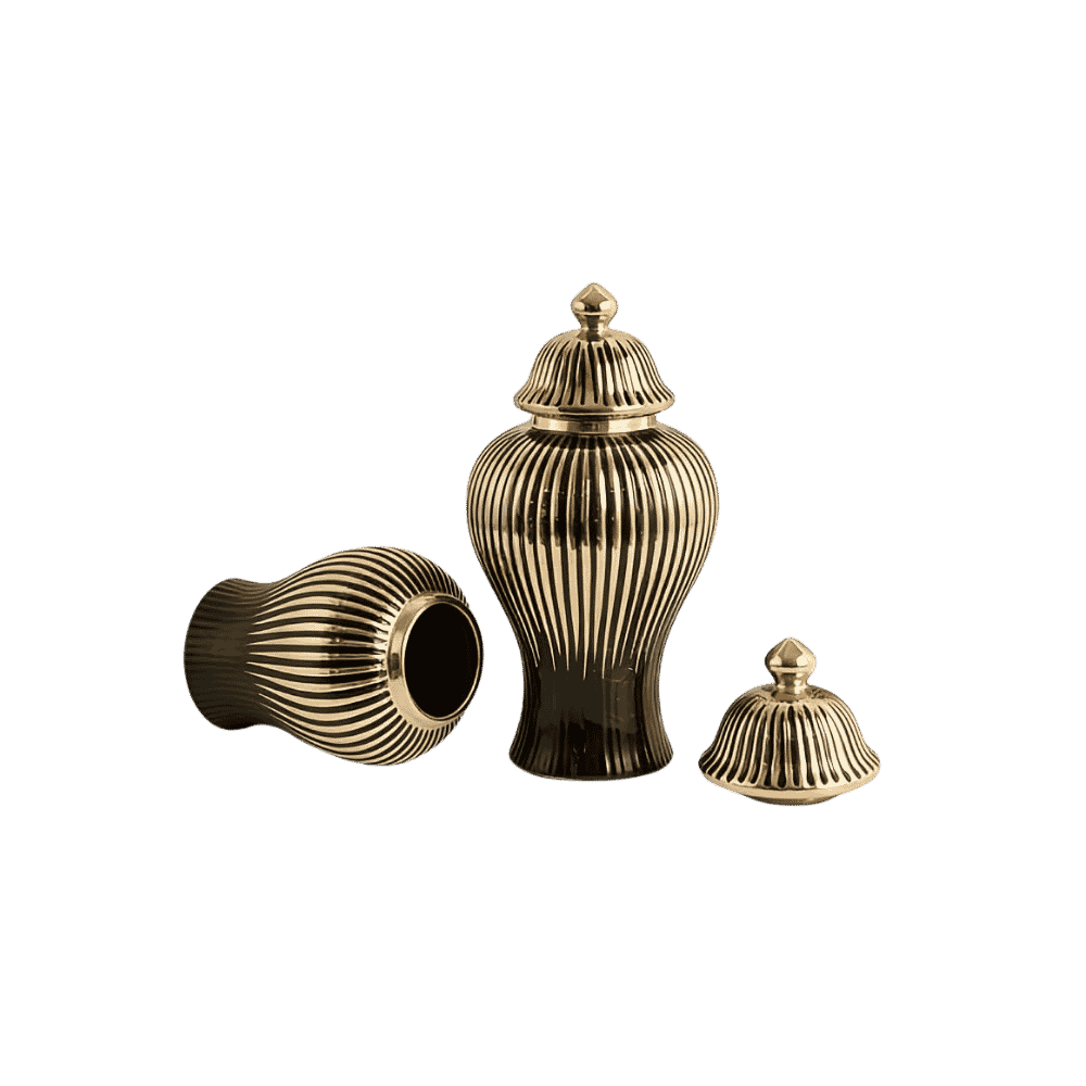 Black ginger jar set, close-up detail