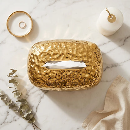 Gold Hammered Tissue Box Cover