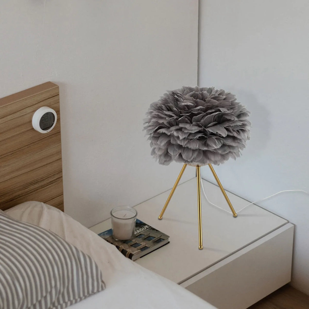Grey ostrich-textured table lamp, alternate view