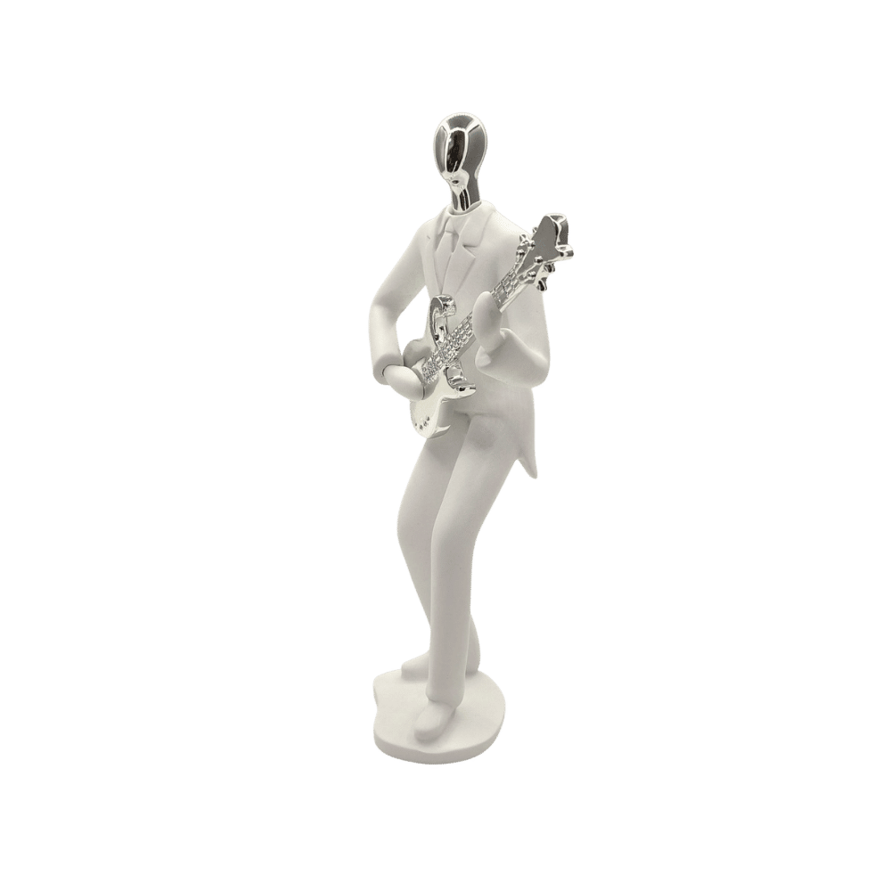 Guitar player figurine, close-up detail