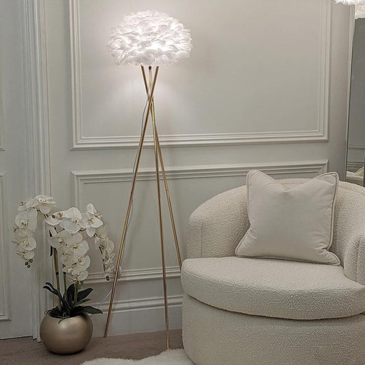 Tripod feather floor lamp for living room corners