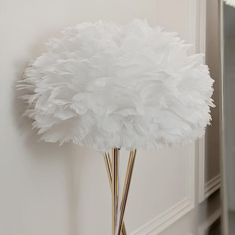 Tripod feather floor lamp, close-up detail