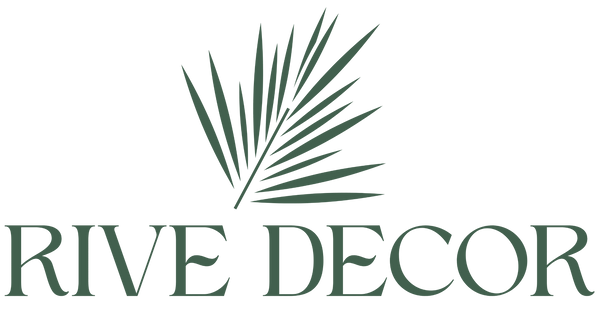 A solid dark green color swatch with a subtle, tonal Rive Decor brand logo and palm leaf graphic in the center.
