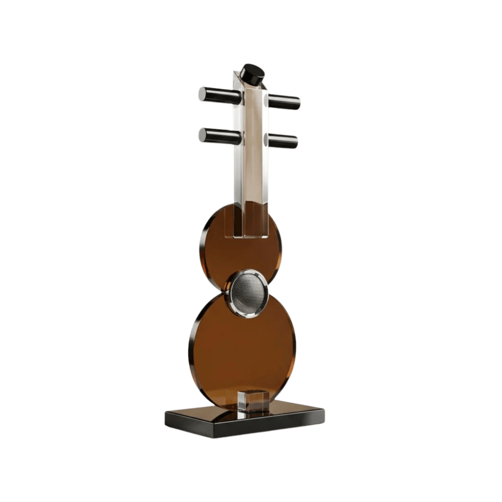 Minimalist crystal guitar sculpture for shelves or desks