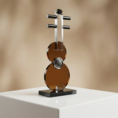 Minimalist crystal guitar sculpture, close-up detail