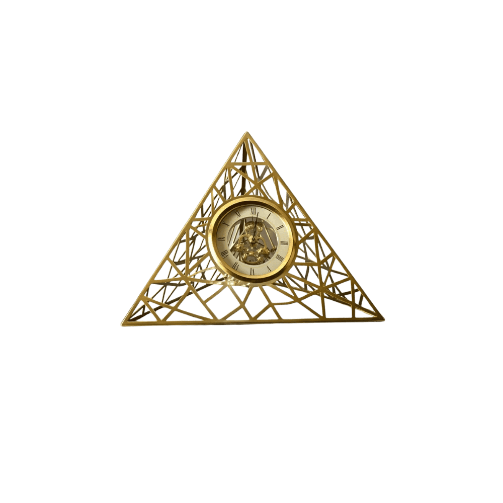 Pyramid metal clock, close-up detail
