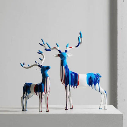 Splashing color deer sculpture, close-up detail
