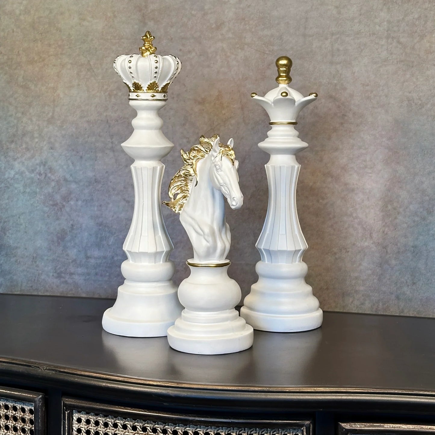 Three piece chess set sculpture for shelves or desks
