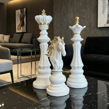 Three piece chess set, close-up detail