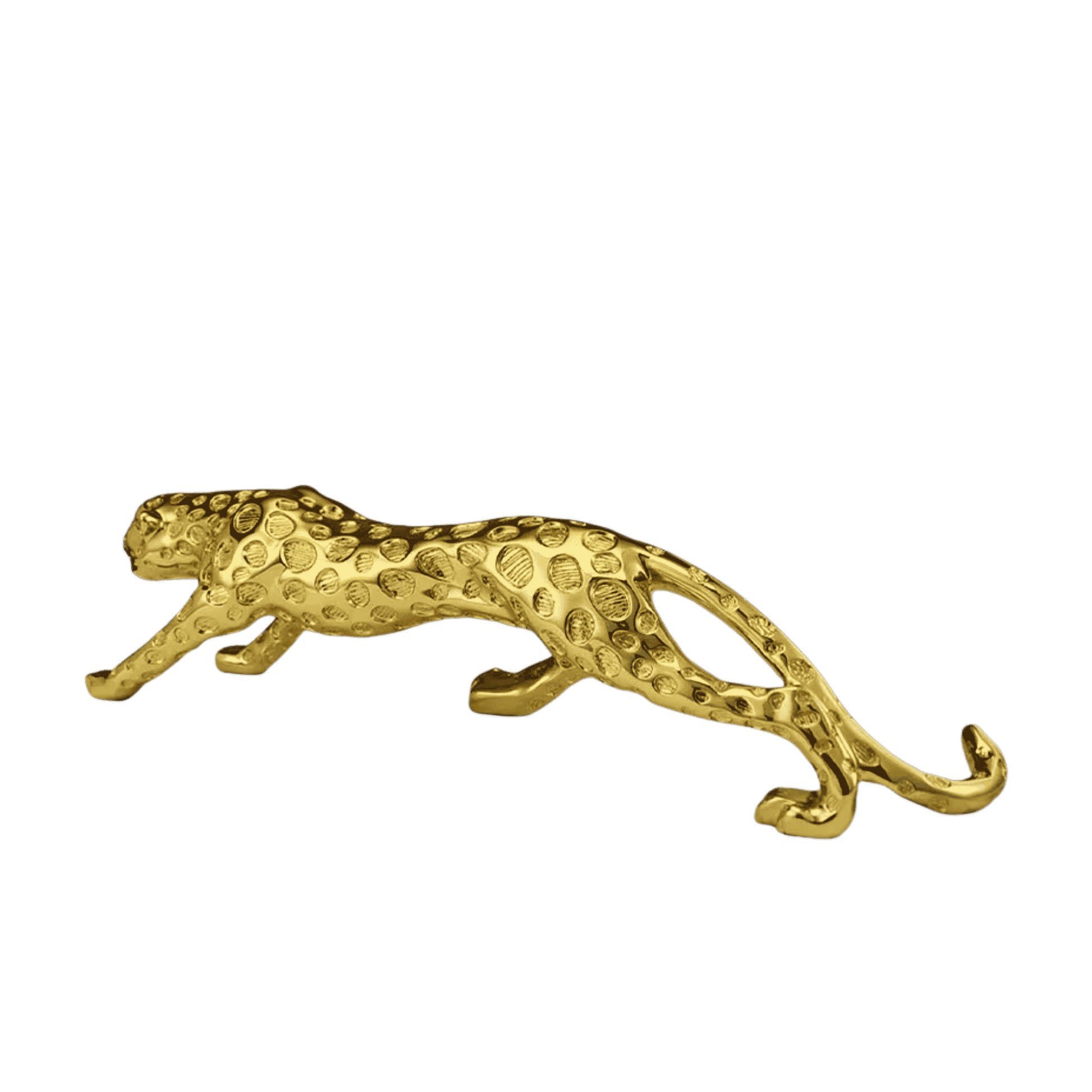 Golden leopard sculpture styled on coffee table