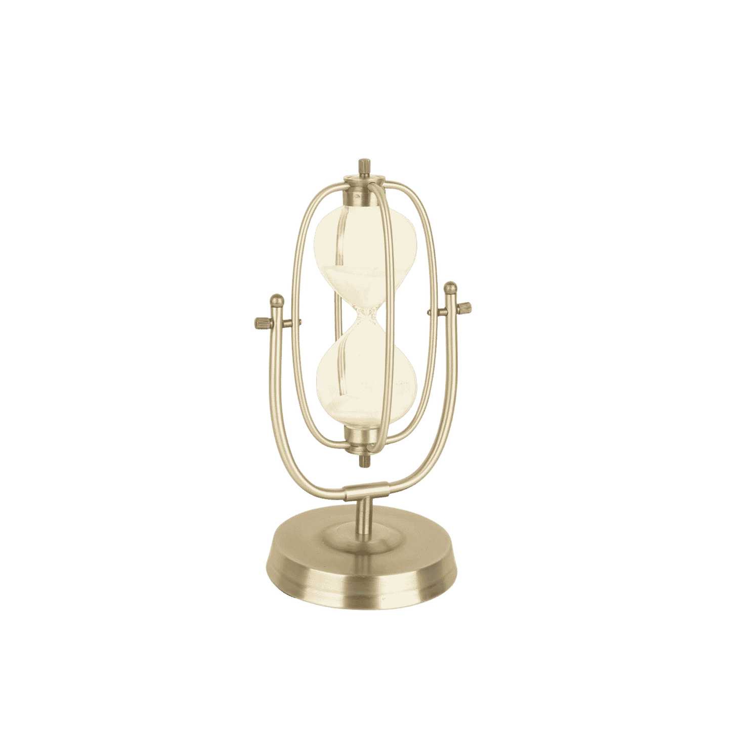 A vintage-style table lamp featuring two glowing filament bulbs inside a wire cage mounted on a round base, finished in a brushed brass or gold tone.