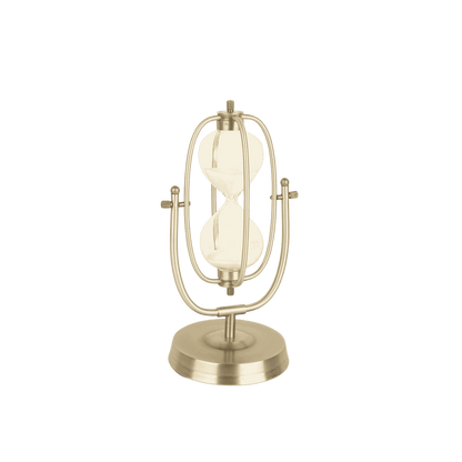 A vintage-style table lamp featuring two glowing filament bulbs inside a wire cage mounted on a round base, finished in a brushed brass or gold tone.