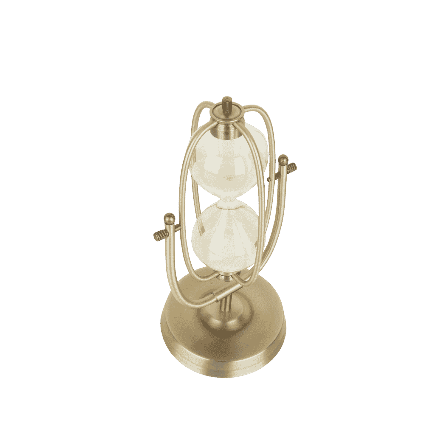 Modern metal-framed sand timer hourglass decor piece