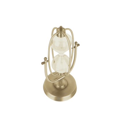 Modern metal-framed sand timer hourglass decor piece