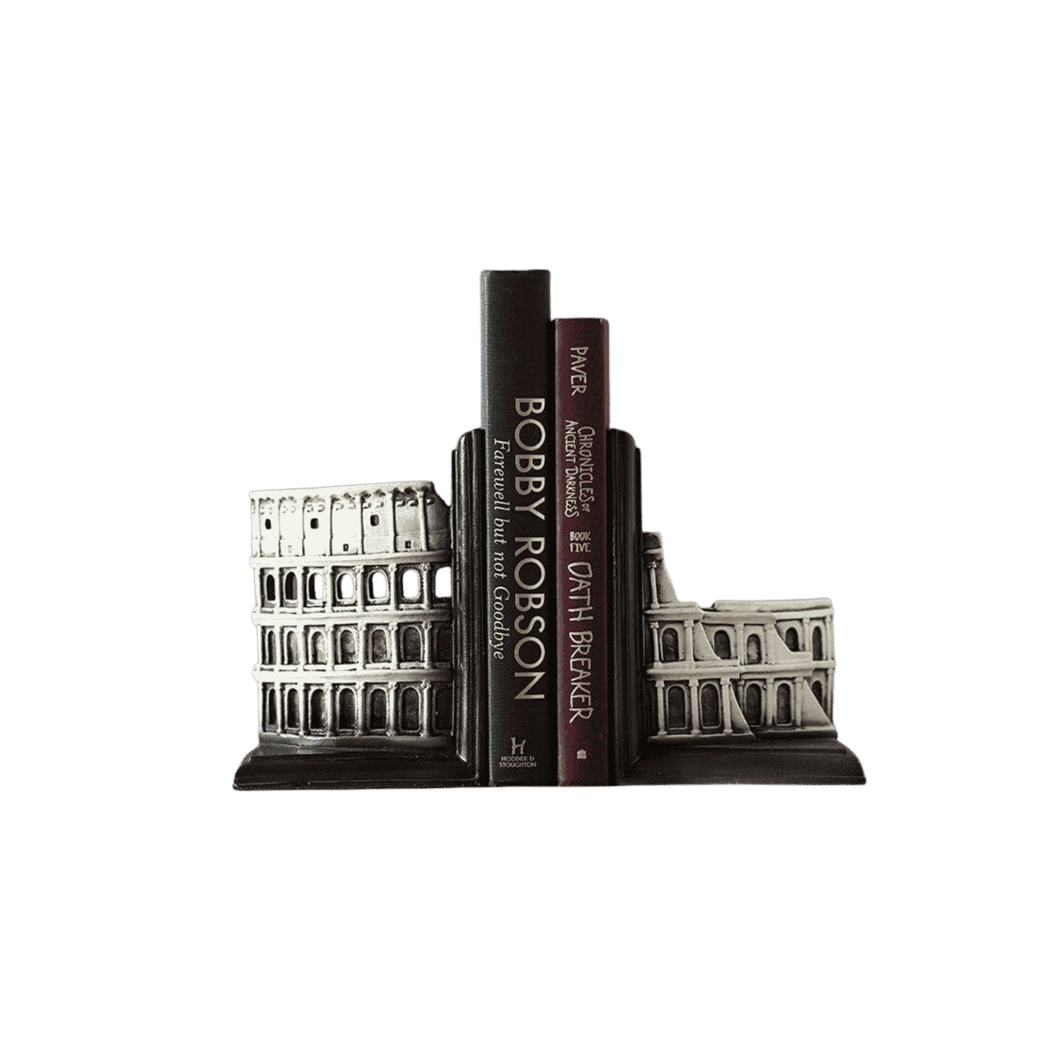 Roman column-style bookends for bookshelves and office desks