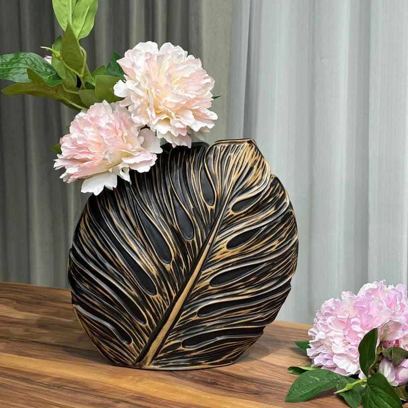 Vintage leaf vase set styled on a table