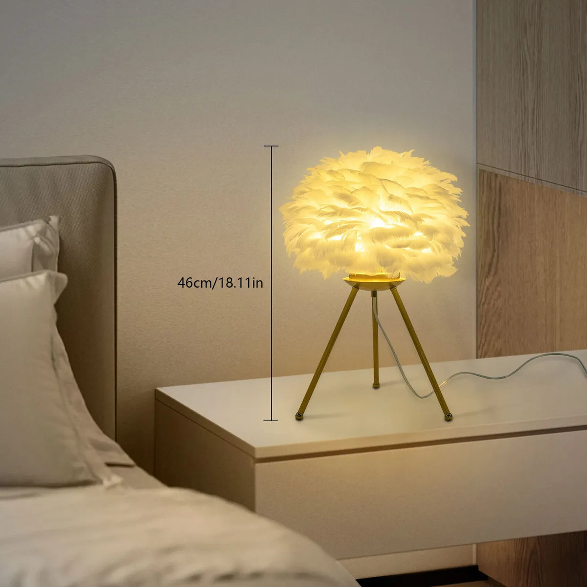 White ostrich-textured table lamp, alternate view